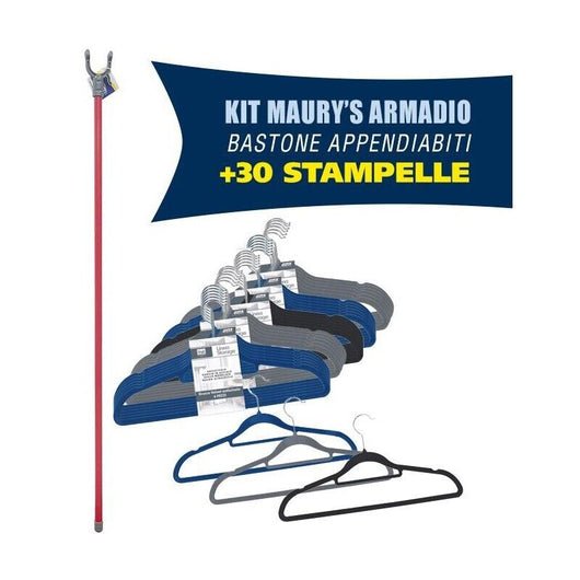 MAURY'S SET ASTA APPENDIABITI 100 CM + SET DI 30 GRUCCE VELVET ANTISCIVOLO IN COLORE ASSORTITO