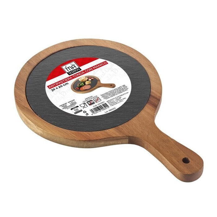 MAURY'S ANTIPASTIERA TONDA CON MANICO 20X30 CM ARDESIA E LEGNO DI ACACIA