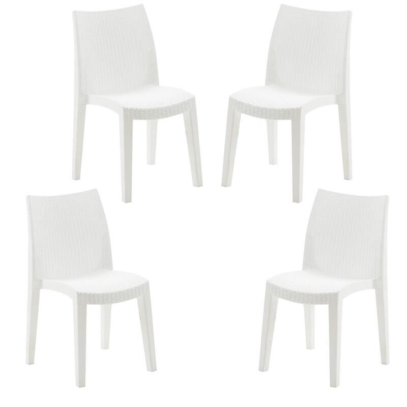SET 4 SEDIE LADY IMPILABILE DA ESTERNO ED INTERNO BIANCA 55 X 48 X H86 CM
