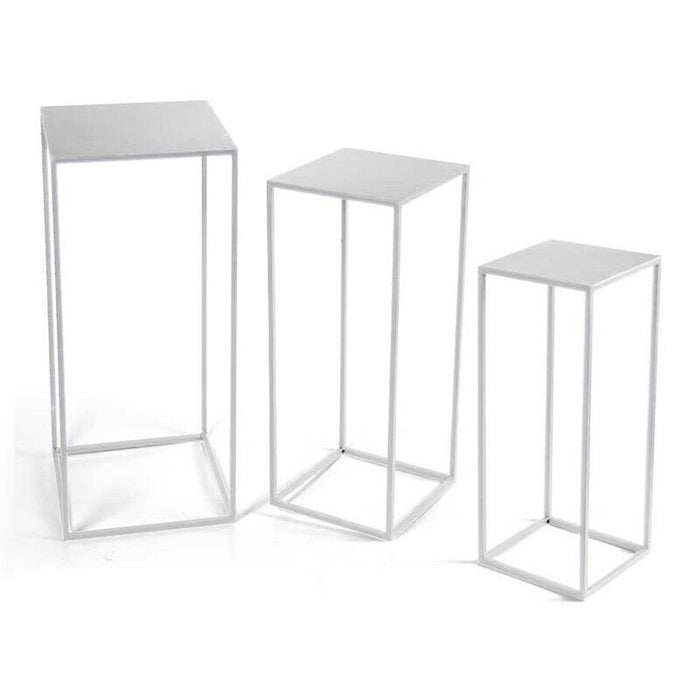 SET 3 TAVOLINI QUADRATI STILE INDUSTRIAL IN METALLO 70/60/50CM COLORE BIANCO