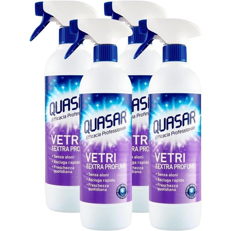 QUASAR SPRAY VETRI SET 4 PZ X 580 ML CON EXTRA PROFUMO NON LASCIA ALONI USO QUOTIDIANO