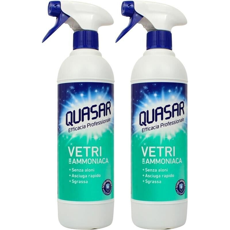 QUASAR SPRAY DETERGENTE VETRI SET 2 PZ X 580 ML CON AMMONIACA SPRAY