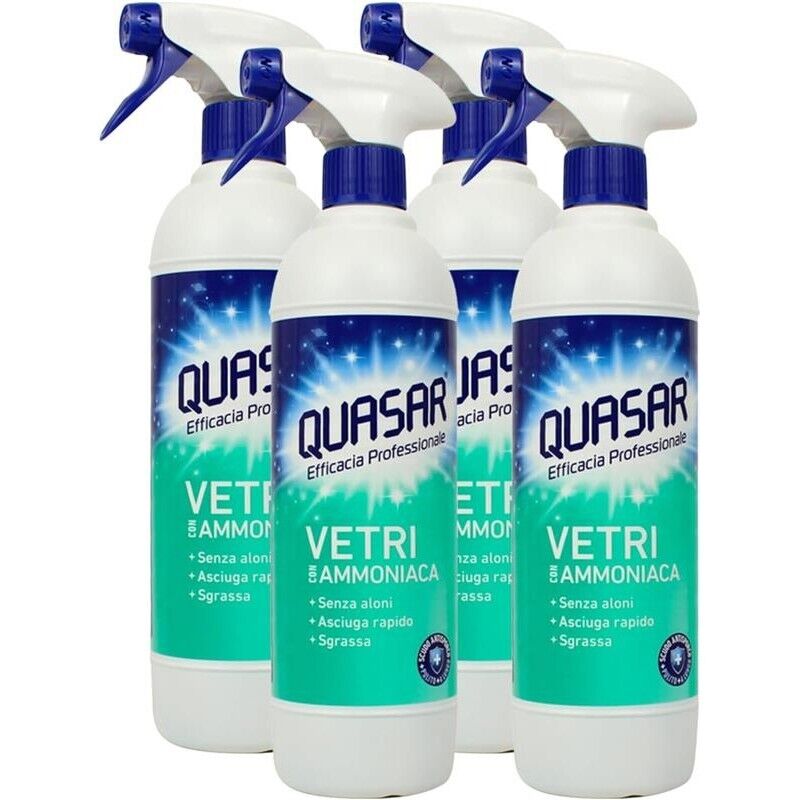 QUASAR SPRAY DETERGENTE VETRI SET 4 PZ X 580 ML CON AMMONIACA SPRAY