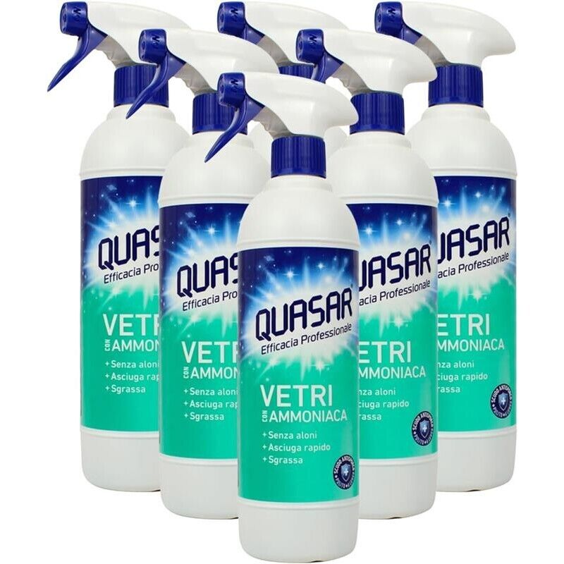 QUASAR SPRAY DETERGENTE VETRI SET 6 PZ X 580 ML CON AMMONIACA SPRAY