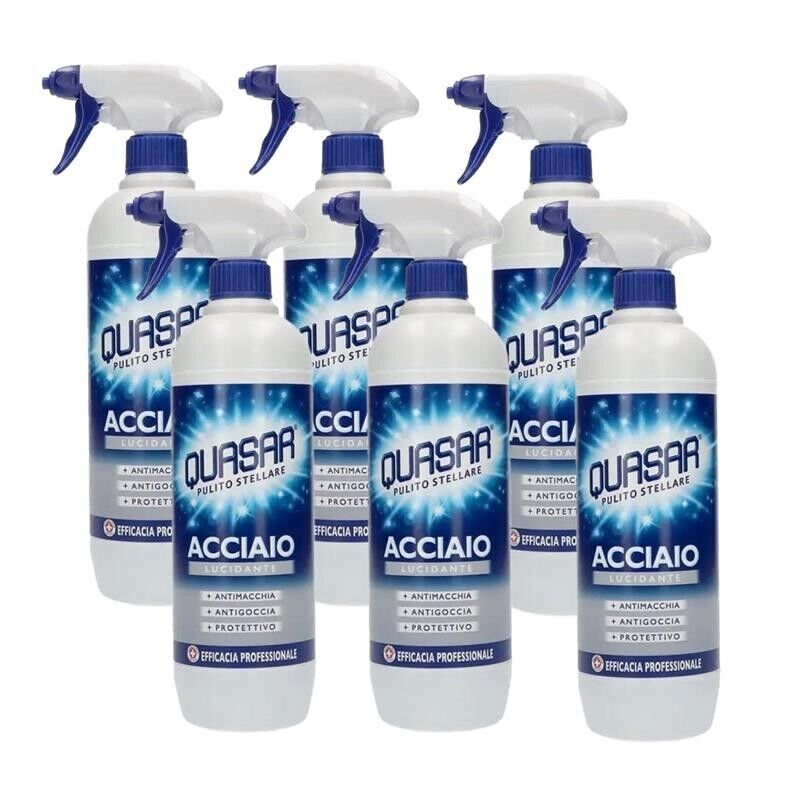 QUASAR SPPRAY ACCIAIO LUCIDANTE SET 6 PZ X 580 ML ANTIMACCHIA ANTIGOCCIA PROTETTIVO