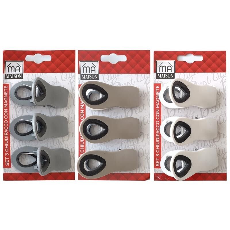 MAURY'S SET 3 MOLLETTE CHIUDIPACCO CON MAGNETE IN COLORAZIONE ASSORTITA