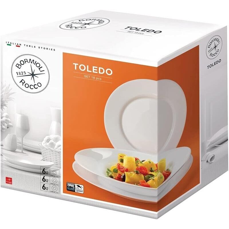 BORMIOLI TOLEDO SERVIZIO DI PIATTI PER TAVOLA IN CONFEZIONE DA 18 PEZZI