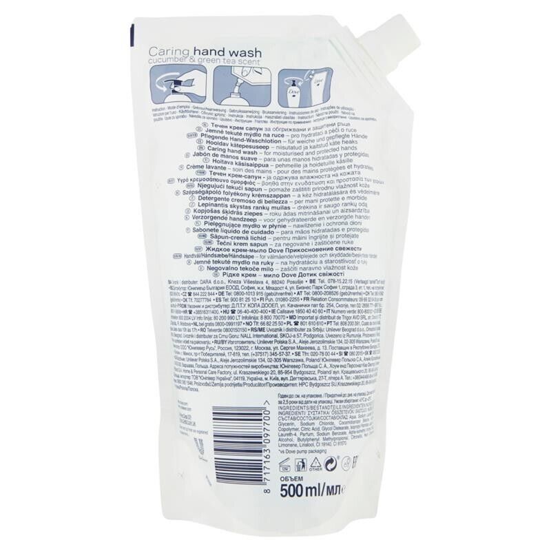 DOVE RICARICA SET 10 PZ SAPONE LIQUIDO MANI RICARICA GO FRESH COCUMBER & GREEN TEA 500ML