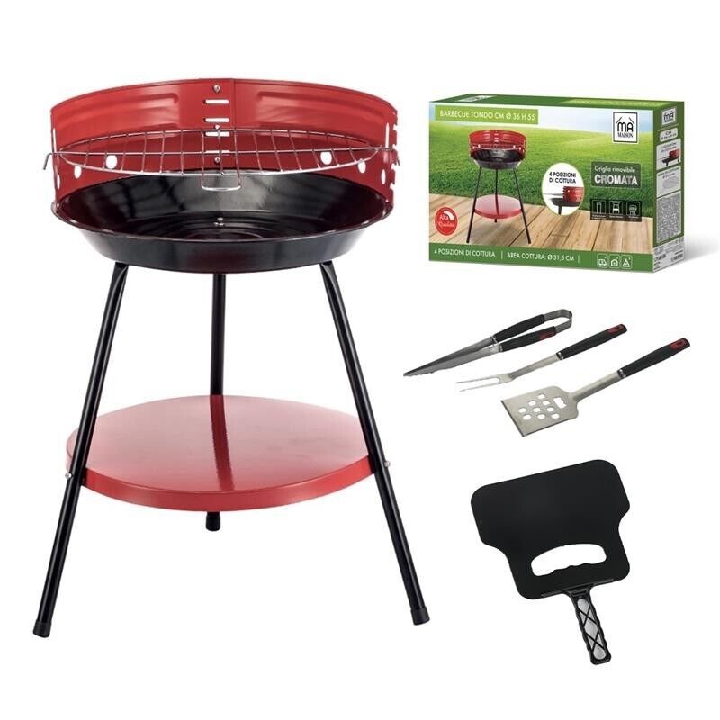 MAURY'S SET BARBECUE TONDO 4 POSIZIONI 36X55H CM + VENTAGLIO DA 32 CM + GRILL SET 3 UTENSILI 43 CM