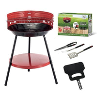 MAURY'S SET BARBECUE TONDO 4 POSIZIONI 36X55H CM + VENTAGLIO DA 32 CM + GRILL SET 3 UTENSILI 43 CM