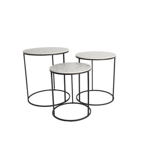 SET 3 TAVOLINI TONDI DA CAFFÈ 45X50/40X47H/35X40H CM CON TOP BIANCO