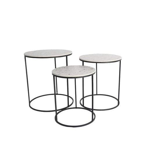 SET 3 TAVOLINI TONDI DA CAFFÈ 45X50/40X47H/35X40H CM CON TOP BIANCO