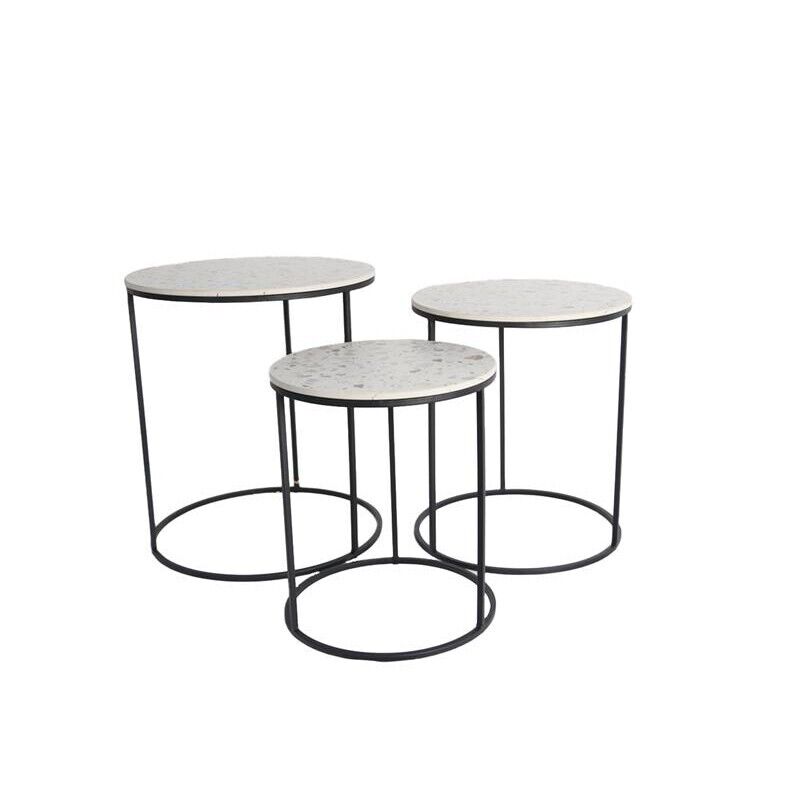 SET 3 TAVOLINI TONDI DA CAFFÈ 45X50/40X47H/35X40H CM CON TOP BIANCO