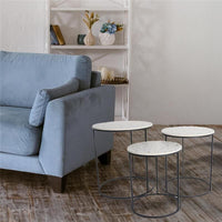 SET 3 TAVOLINI TONDI DA CAFFÈ 45X50/40X47H/35X40H CM CON TOP BIANCO