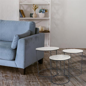 SET 3 TAVOLINI TONDI DA CAFFÈ 45X50/40X47H/35X40H CM CON TOP BIANCO