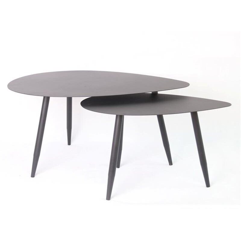 SET 2 TAVOLINI METALLO OVALI NERO ANTRACITRE DAL FINISH MATT 80X60X45 / 60X40X43