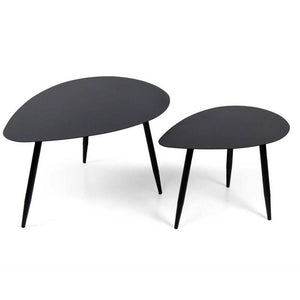 SET 2 TAVOLINI METALLO OVALI NERO ANTRACITRE DAL FINISH MATT 80X60X45 / 60X40X43