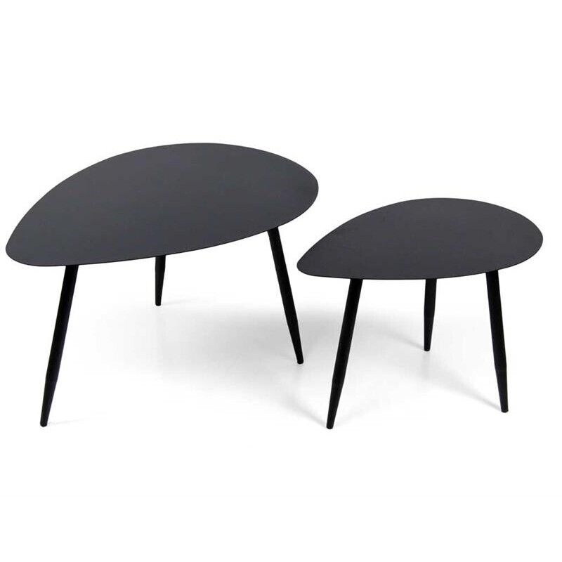 SET 2 TAVOLINI METALLO OVALI NERO ANTRACITRE DAL FINISH MATT 80X60X45 / 60X40X43