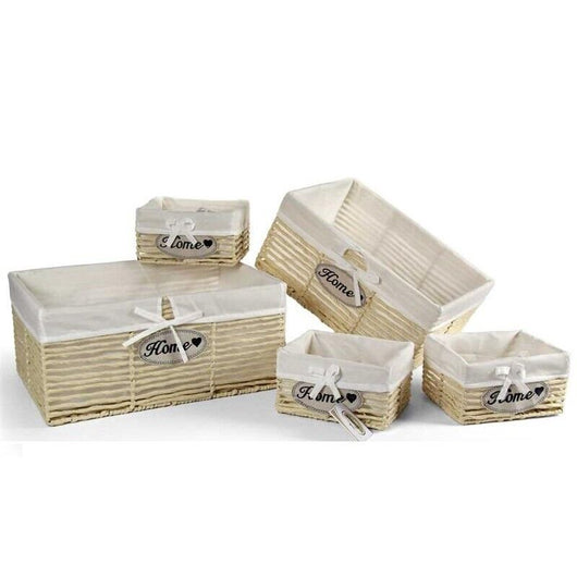 SET 5 CESTE IN TESUTO 44/39/22 CM DI COLORE BEIGE