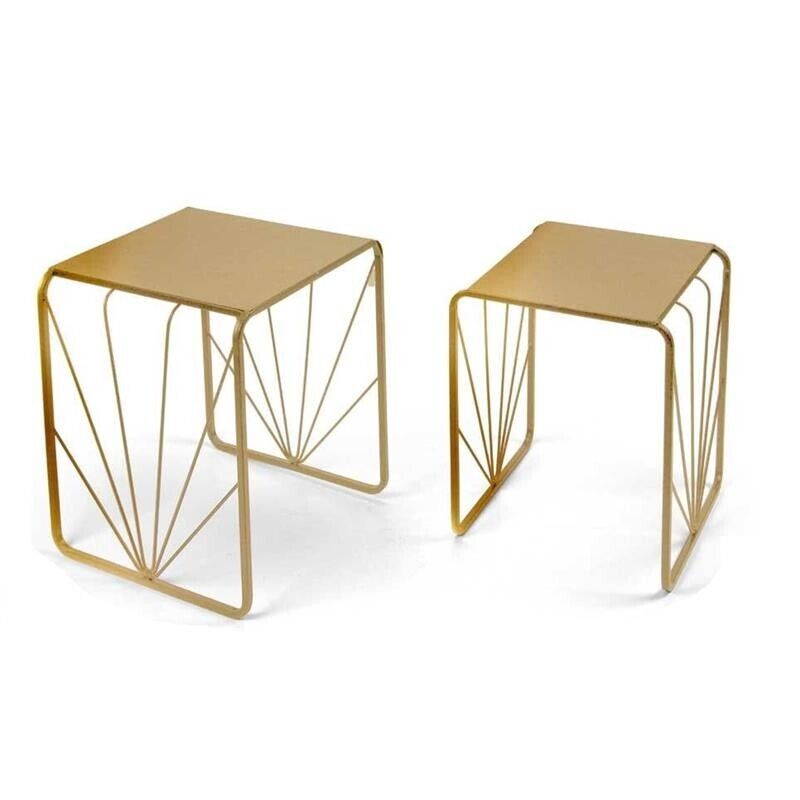 TAVOLINI ORO SET 2 PEZZI DA ARREDO A FANTASIA 35X42HCM/32X39HCM IN METALLO