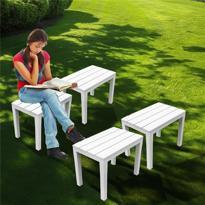 SET 4 PEZZI PANCHINA/TAVOLO DOPPIAFUNZIONE TIMOR IN POLIPROPILENE DA ESTERNO BIANCA 60 X 38 X 45 CM