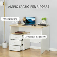 SCRIVANIA CON CASSETTIERA IN LEGNO 110X55X75CM BIANCO E BEIGE