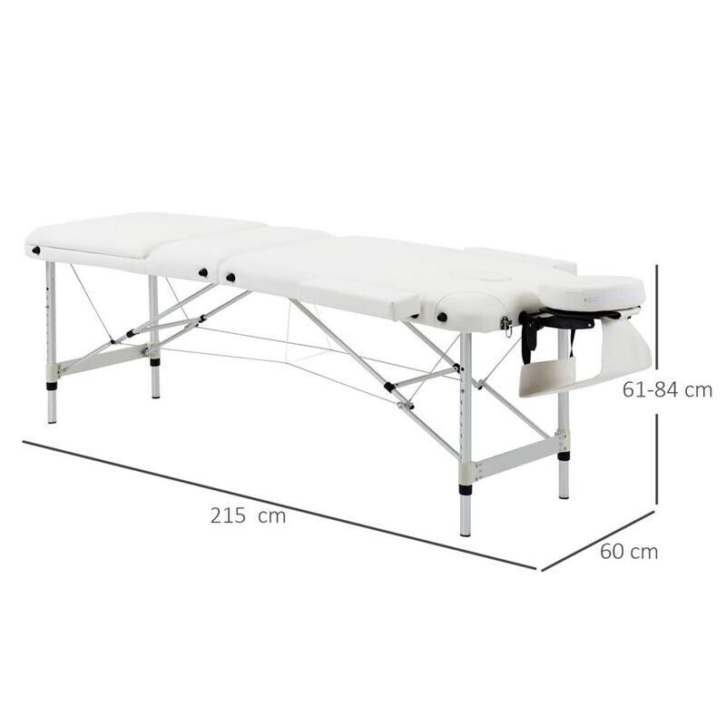 LETTINO MASSAGGI PORTATILE PIEGHEVOLE E PROFESSIONALE IN ALLUMINIO BIANCO 215X60X61-84 CM RESISTENTE