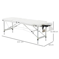 LETTINO MASSAGGI PORTATILE PIEGHEVOLE E PROFESSIONALE IN ALLUMINIO BIANCO 215X60X61-84 CM RESISTENTE