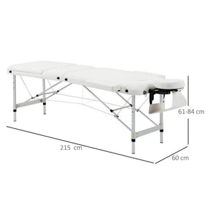 LETTINO MASSAGGI PORTATILE PIEGHEVOLE E PROFESSIONALE IN ALLUMINIO BIANCO 215X60X61-84 CM RESISTENTE
