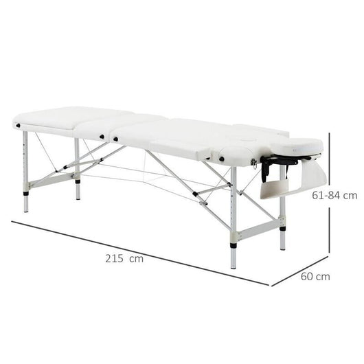 LETTINO MASSAGGI PORTATILE PIEGHEVOLE E PROFESSIONALE IN ALLUMINIO BIANCO 215X60X61-84 CM RESISTENTE