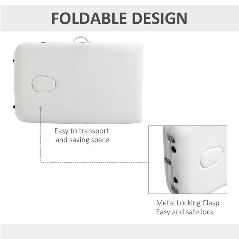 LETTINO MASSAGGI PORTATILE PIEGHEVOLE E PROFESSIONALE IN ALLUMINIO BIANCO 215X60X61-84 CM RESISTENTE