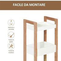 MOBILETTO DA BAGNO CON 3 RIPIANI COMPATTO 27.5X20.8X74 CM IN LEGNO MDF BIANCO E BAMBÙ