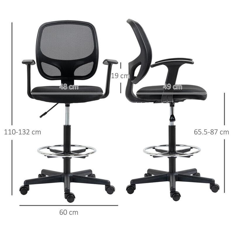 SEDIA DA UFFICIO AD ALTEZZA REGOLABILE CON BRACCIOLI ROTELLE E SEDUTA IMBOTTITA, 60X56X110-132 CM  NERA