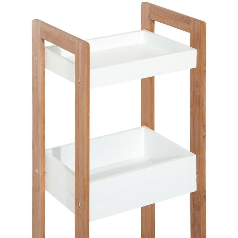 MOBILETTO DA BAGNO CON 3 RIPIANI COMPATTO 27.5X20.8X74 CM IN LEGNO MDF BIANCO E BAMBÙ