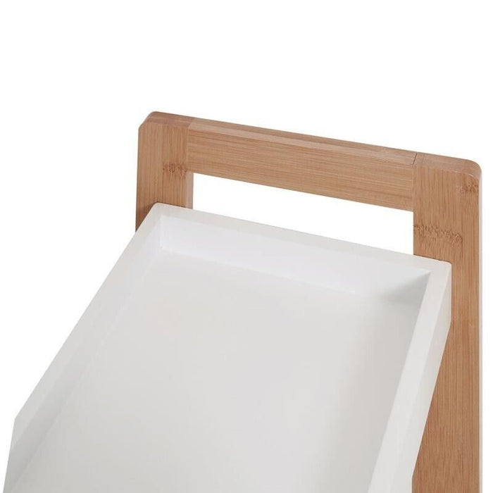 MOBILETTO DA BAGNO CON 3 RIPIANI COMPATTO 27.5X20.8X74 CM IN LEGNO MDF BIANCO E BAMBÙ