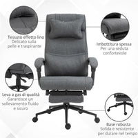 SEDIA DA UFFICIO ERGONOMICA AD ALTEZZA REGOLABILE CON BRACCIOLI E POGGIAPIEDI 66X70X115-123 CM GRIGIA