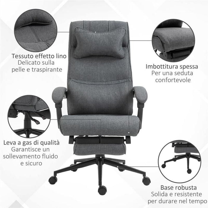 SEDIA DA UFFICIO ERGONOMICA AD ALTEZZA REGOLABILE CON BRACCIOLI E POGGIAPIEDI 66X70X115-123 CM GRIGIA