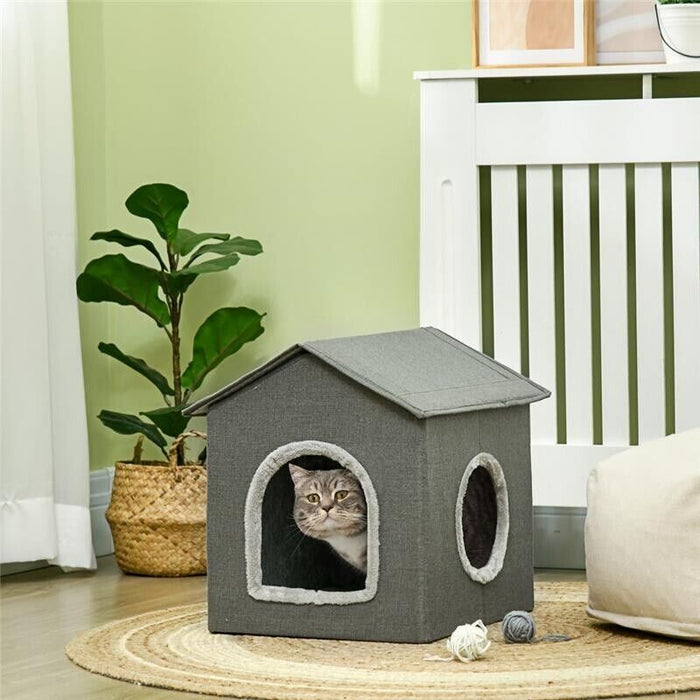 CASETTA PER GATTI CON CUSCINI LAVABILI 2 ENTRATE, 39X43.5X40.5CM  GRIGIO