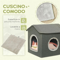 CASETTA PER GATTI CON CUSCINI LAVABILI 2 ENTRATE, 39X43.5X40.5CM  GRIGIO