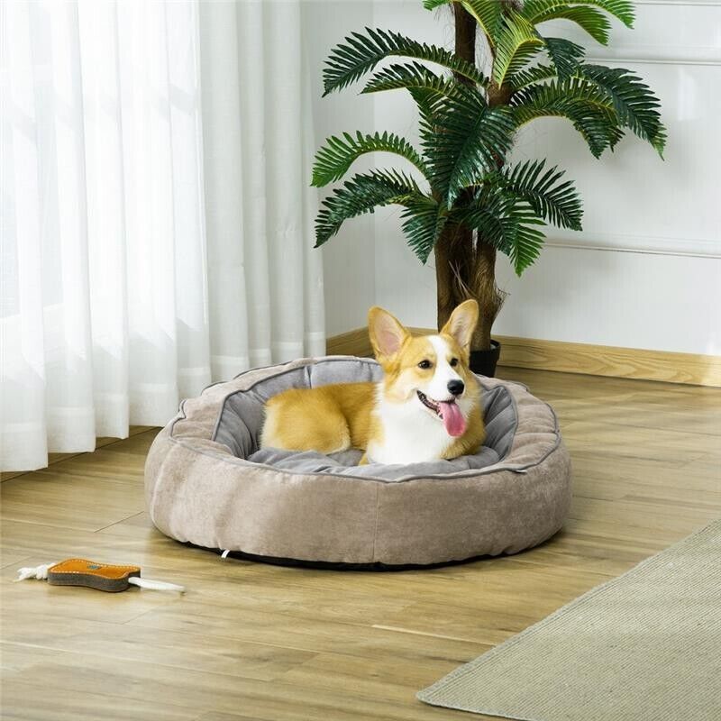 CUCCIA PER CANI IMBOTTITA CON CUSCINO E BORDI RIALZATI, RIVESTIMENTO IN TESSUTO, 85X85X35CM, GRIGIO