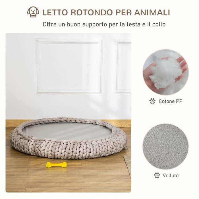 CUCCIA PER CANI E GATTI ROTONDA CON BORDI RIALZATI E CUSCINO, IMBOTTITO EFFETTO VELLUTO, F93X15CM, GRIGIA