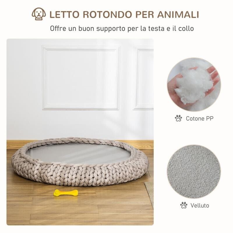 CUCCIA PER CANI E GATTI ROTONDA CON BORDI RIALZATI E CUSCINO, IMBOTTITO EFFETTO VELLUTO, F93X15CM, GRIGIA