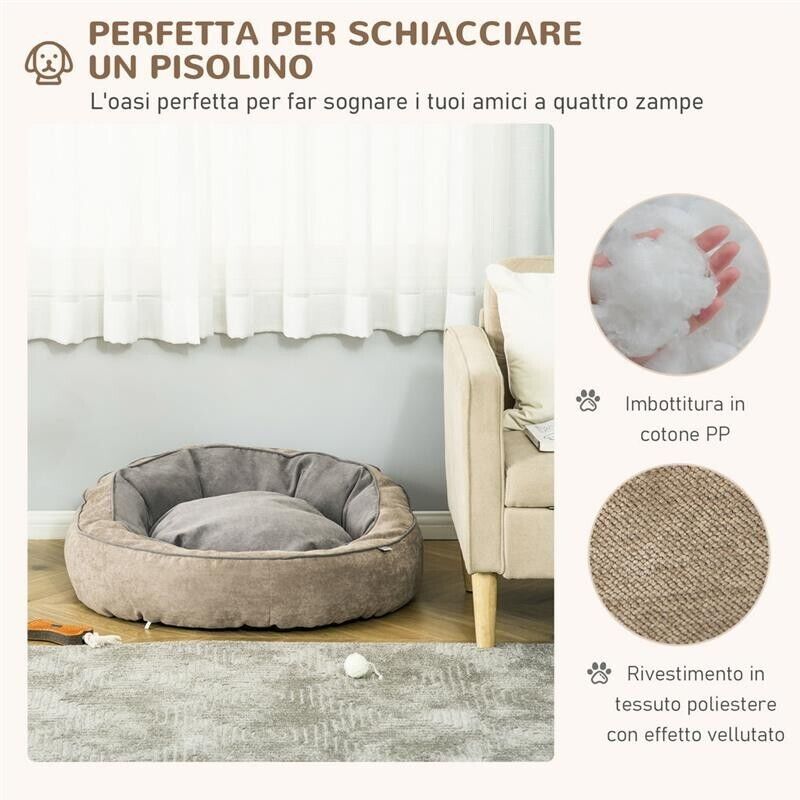 CUCCIA PER CANI IMBOTTITA CON CUSCINO E BORDI RIALZATI, RIVESTIMENTO IN TESSUTO, 85X85X35CM, GRIGIO