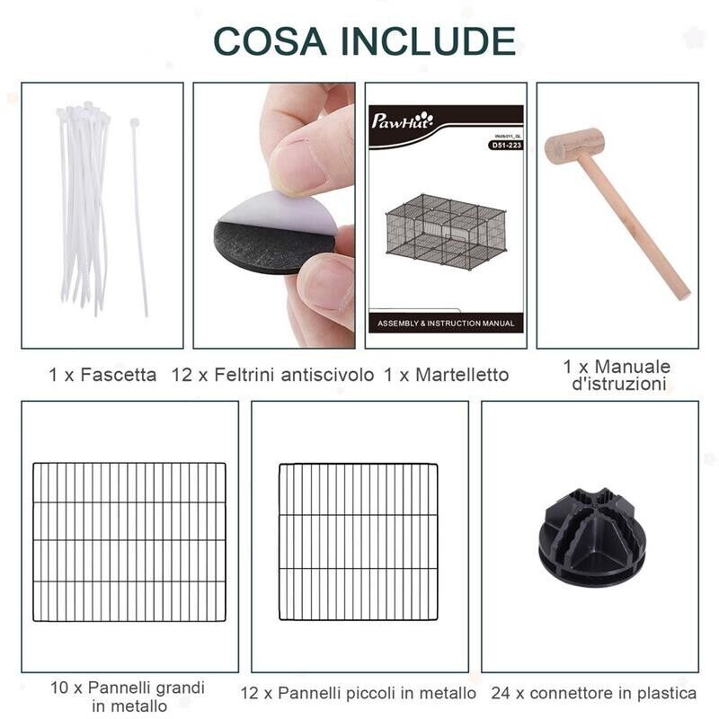 GABBIA PER CONIGLI E PICCOLI ANIMALI, 22 PANNELLI MODULABILI IN METALLO