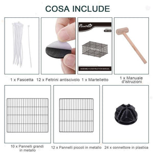 GABBIA PER CONIGLI E PICCOLI ANIMALI, 22 PANNELLI MODULABILI IN METALLO