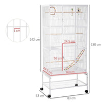 GABBIA PER UCCELLI IN ACCIAIO E PP CON POSATOI, GIOCHI, CONTENITORI PER CIBO E VASSOIO, 83X53X180 CM, BIANCO