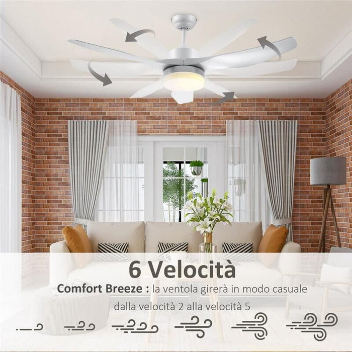 VENTILATORE DA SOFFITTO CON LUCE LED A 3 MODALITÀ CON TELECOMANDO, 6 VELOCITÀ, F132X40CM