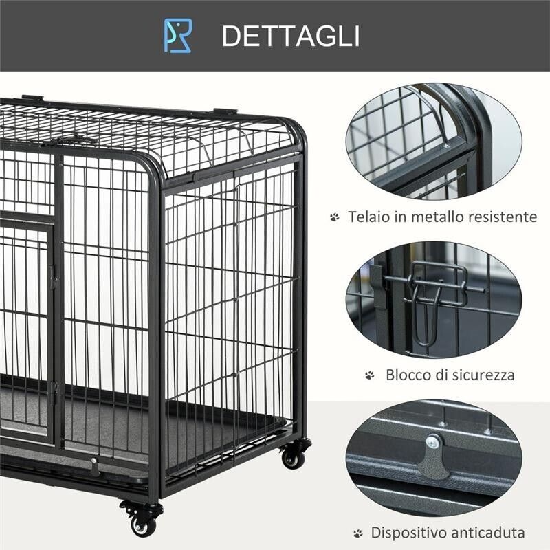 KENNEL GABBIA PER CANI PIEGHEVOLE CON FRENO E FONDO RIMOVIBILE - GRIGIO