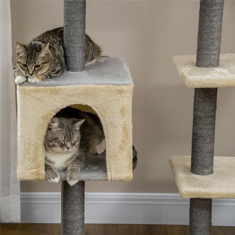 TIRAGRAFFI PER GATTI ALTO 156 CM CON LETTINO, CASETTA E PALI TIRAGRAFFI IN SISAL