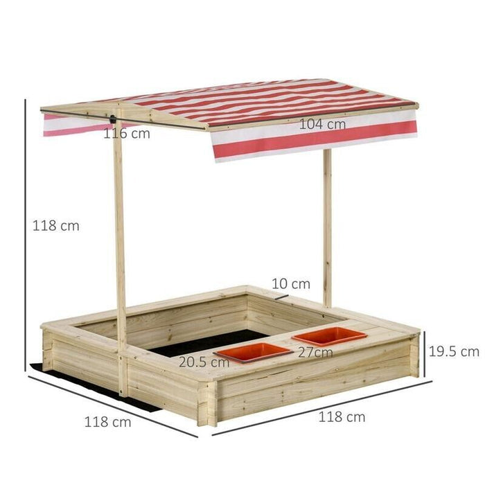 SABBIERA DA CORTILE CON TETTUCCIO REGOLABILE PER BAMBINI 3-8 ANNI 118X118CM